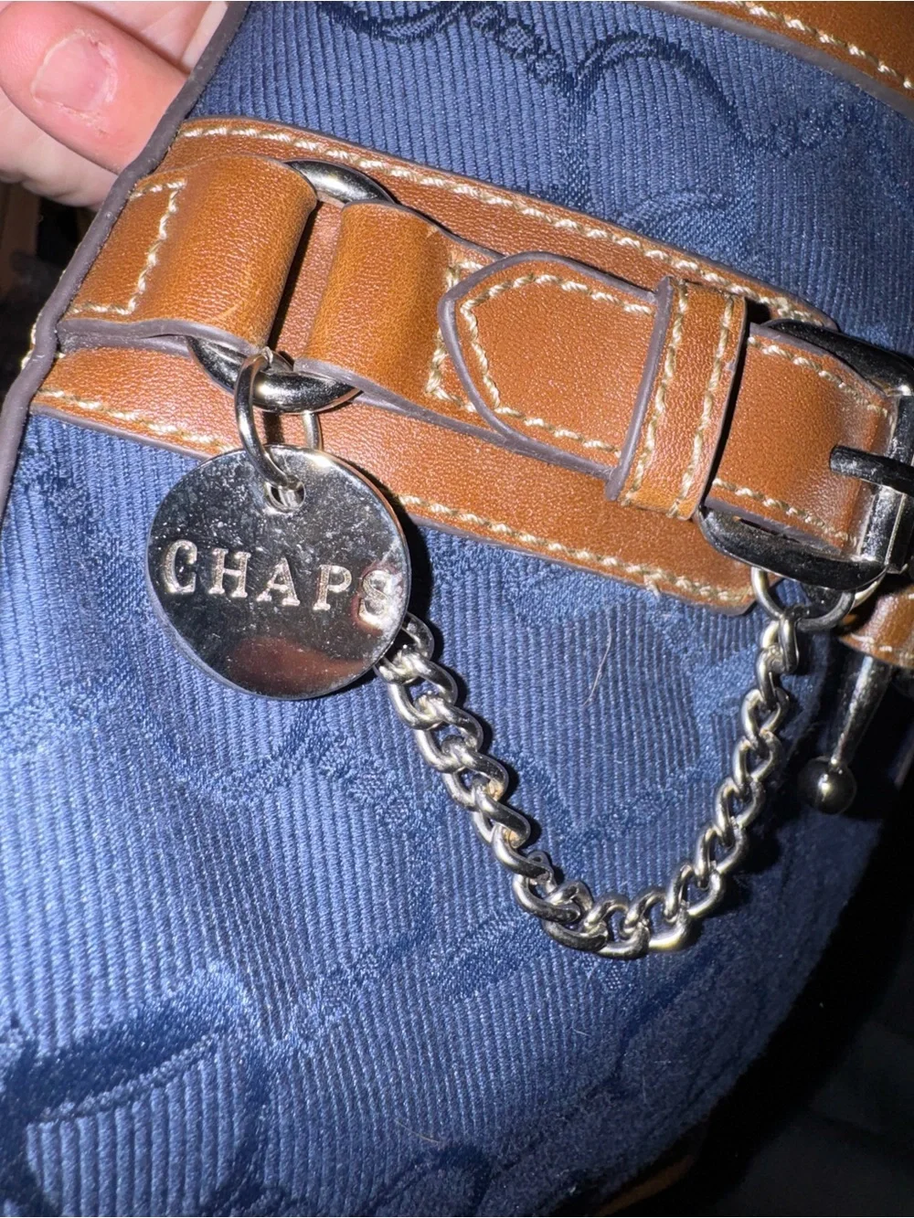 Chaps Navy and Brown Signature Crossbody Messenger Bag